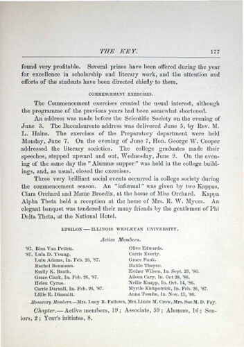 Chapter Report for 1886-87: Epsilon - Illinois Wesleyan University (image)